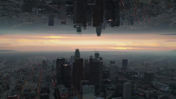 Повітряний Панорамний Вид Мегаполіс Заході Сонця Група Сучасних Хмарочосів Міста — стокове відео