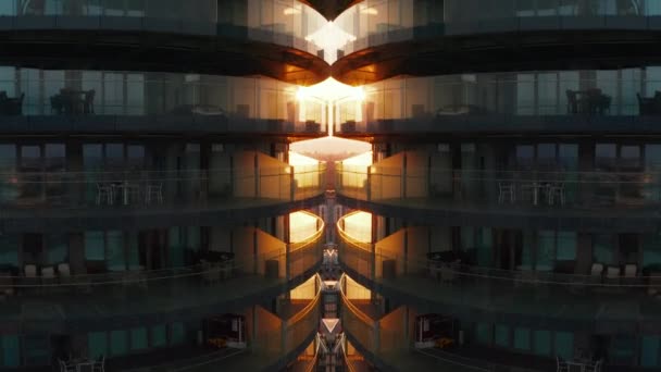 Luchtfoto Van Moderne Residentiële Toren Met Balkons Zicht Tegen Zonsondergang — Stockvideo