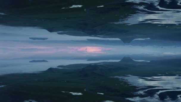 Göl Sisli Doğal Manzaranın Havadan Görünüşü Güneş Doğmadan Zlanda Soyut — Stok video
