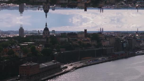 Letecké Záběry Historických Budov Nábřeží Městě Stockholm Švédsko Abstraktní Počítačový — Stock video