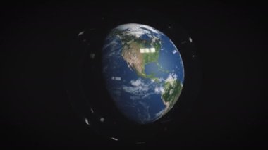 Uzaydan gezegen görüntüsü. Dijital efektler eklendi, Dünya 'nın yörüngesindeki hafif nesneler. Evrenin 3 boyutlu gerçekçi animasyonu.