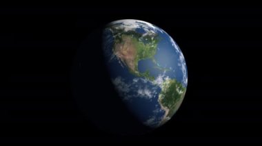 Dünya ve Amerika kıtasının uydu görüntüsü doğal afetten zarar gördü. Göktaşı Dünya 'ya çarpmış. Evrenin 3 boyutlu gerçekçi animasyonu.