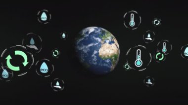 Ekoloji, sürdürülebilir ve küresel ısınma kavramı. Dünya 'nın uzaydan görünüşü. Evrenin 3 boyutlu gerçekçi animasyonu.