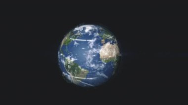 Gezegenimizin uzak bir görüntüsü. Dünya 'nın etrafında dönen ve çeşitli dijital nesneler. Evrenin 3 boyutlu gerçekçi animasyonu.