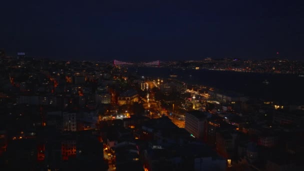 Aerial Sliding Reveal Buildings Urban Borough Night Evening Cityscape Illuminated — Stock Video