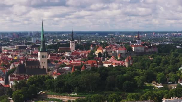 Aerial Panoramic View Historic Tourist Sights Picturesque Old Town City — Stock Video