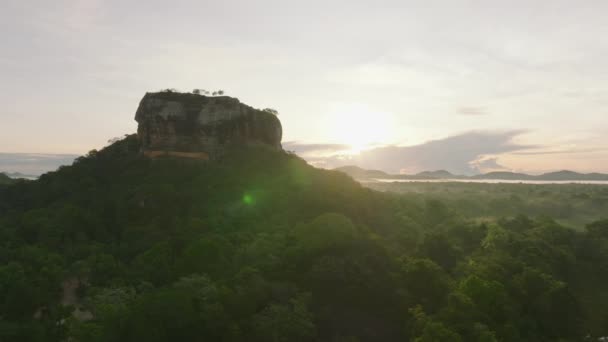 Zdjęcia Lotnicze Popularnych Lions Rock Otoczonych Tropikalnym Zielonym Lasem Poranne — Wideo stockowe