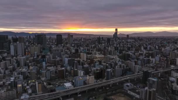 Letecké Panoramatické Hyperlapse Záběry Moderní Metropole Výškovými Budovami Východ Slunce — Stock video