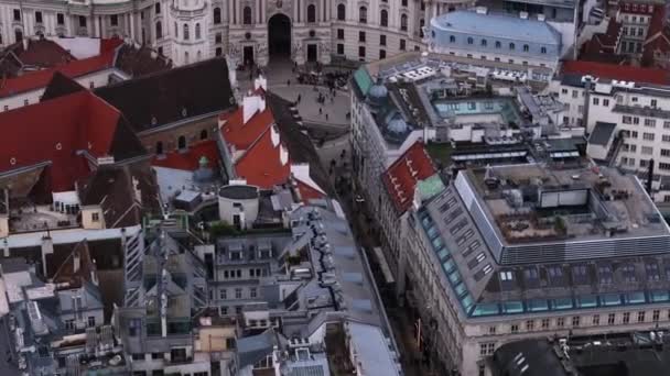 Şehir Merkezindeki Çatıların Açısı Yüksek Sarayı Kuleleri Olan Hofburg Kalesi — Stok video