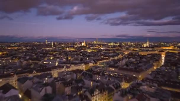 Fly Illuminated City Dusk Beautiful Evening Aerial Hyperlapse Footage Metropolis — Stock Video
