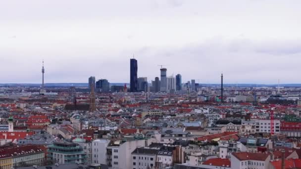 Flygfoto Panoramautsikt Över Metropolen Tät Stadsutveckling Urbana Stadsdelar Moderna Höghus — Stockvideo