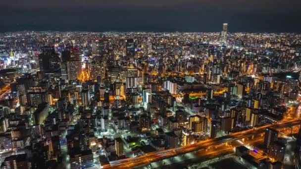Удивительный Панорамный Снимок Мегаполиса Вечером Занятые Дороги Освещенные Высотные Здания — стоковое видео