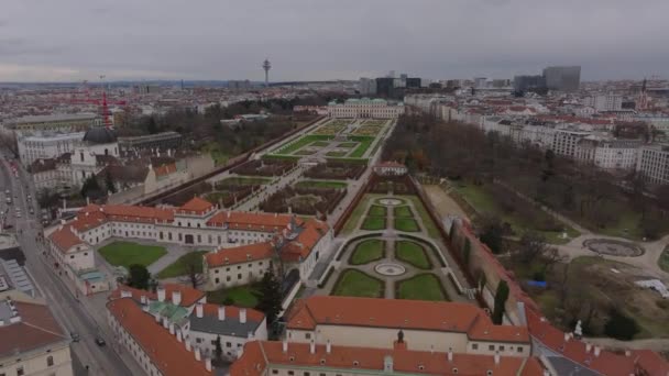 Πετάξτε Πάνω Από Κτίρια Unteres Belvedere Κάστρο Συγκρότημα Μεγάλους Κήπους — Αρχείο Βίντεο