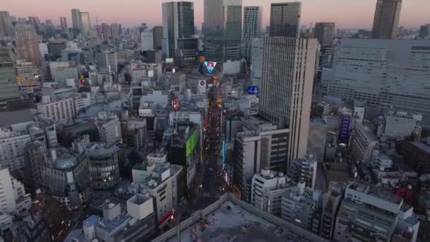 Légi Felvétel Városfejlesztésről Metropoliszban Lakó Üzleti Épületek Nagy Képernyők Reklámokkal — Stock videók