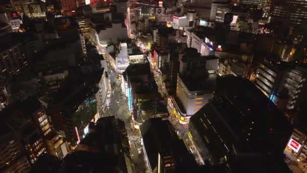 Noci Leťte Nad Ulicemi Města Lidé Chodí Nákupních Ulicích Okrese — Stock video