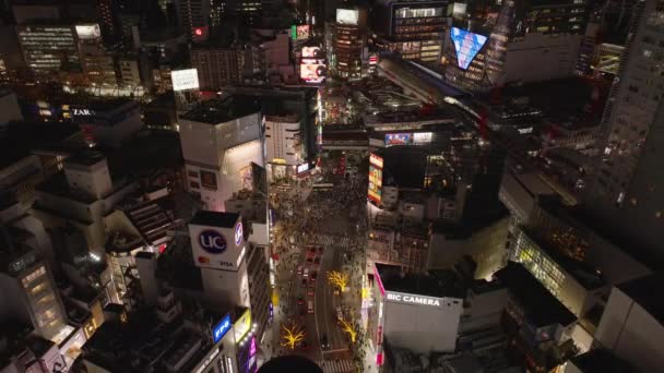 Вечерний Вид Метрополис Воздуха Высокоугольный Вид Оживленные Улицы Коммерческом Городском — стоковое видео