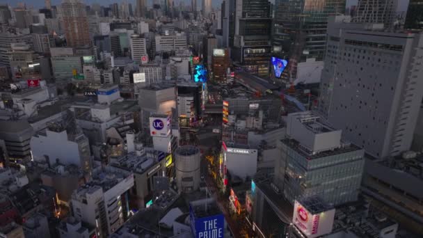 Высокий Угол Обзора Shibuya Scramble Crossing После Заката Популярный Перекресток — стоковое видео