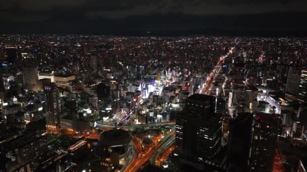 Aerial Panoramic View Night Metropolis Entertainment Dotonbori Urban Borough Glowing — Stock Video