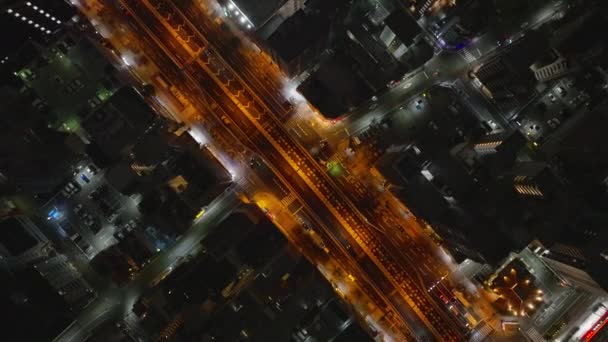 Pohled Ptačí Perspektivy Ulice Budovy Městské Čtvrti Nočním Městě Oranžové — Stock video