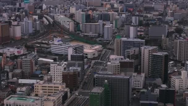 Luchtfoto Van Stadsontwikkeling Stad Gebouwen Straten Spoorlijnen Stedelijke Buurt Osaka — Stockvideo