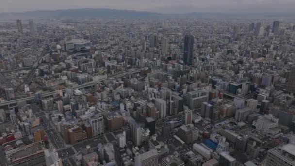 Vista Panorâmica Aérea Metrópole Edifícios Residenciais Bairro Urbano Cúpula Osaka — Vídeo de Stock