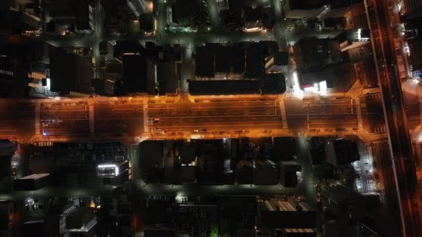 Top Descending Footage Orange Illuminated Road Urban Borough Buildings Streets — Stock Video