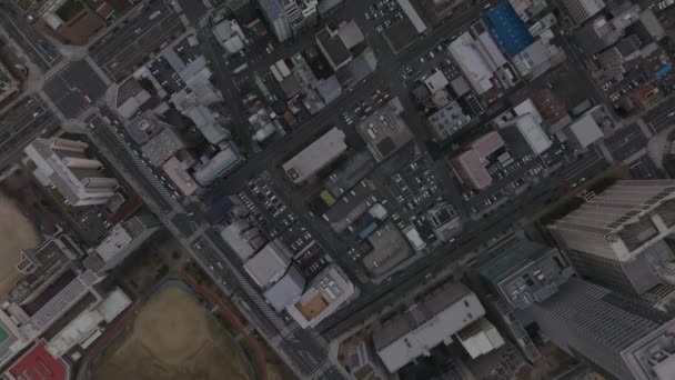 Imágenes Arriba Hacia Abajo Edificios Calles Barrio Urbano Metrópoli Vehículos — Vídeo de stock