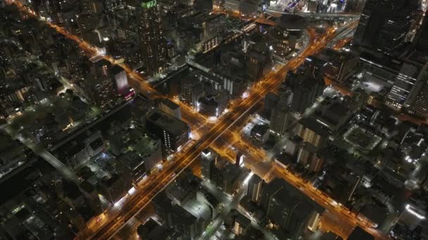 Wysoki Kąt Widzenia Ulic Budynków Dzielnicy Miejskiej Mieszkalnej Metropolis Nocy — Wideo stockowe