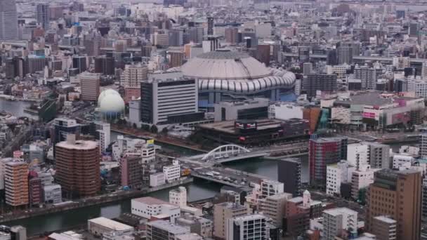 Aerial Bild Och Panorera Bilder Osaka Dome Modern Design Baseball — Stockvideo