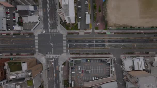 Birds Eye Shot Transport Infrastructure City Vehicles Driving Wide Multilane — Stock Video