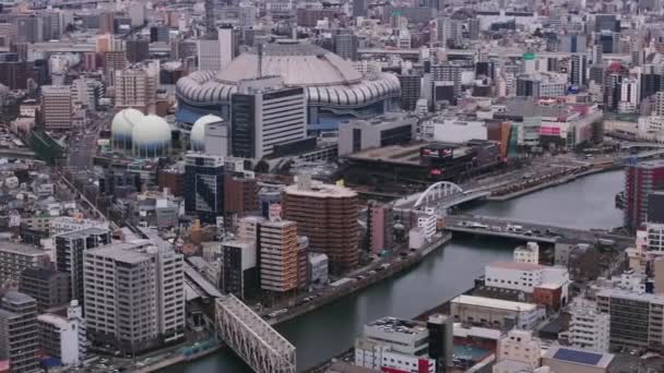 Widok Lotu Ptaka Osaka Dome Okolicznych Budynków Dzielnicy Miejskiej Leć — Wideo stockowe