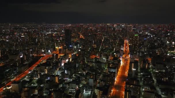 Vue Panoramique Aérienne Métropole Nuit Bâtiments Grande Hauteur Dans Arrondissement — Video