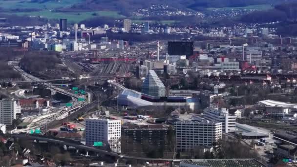 Şehirdeki Ulaşım Altyapısı Yoğun Karayolu Raylı Demiryolu Şebekesi Sviçre Jakob — Stok video