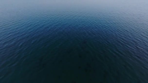 Передняя Часть Летает Над Слегка Колеблющейся Поверхностью Воды Утром Обнаружена — стоковое видео