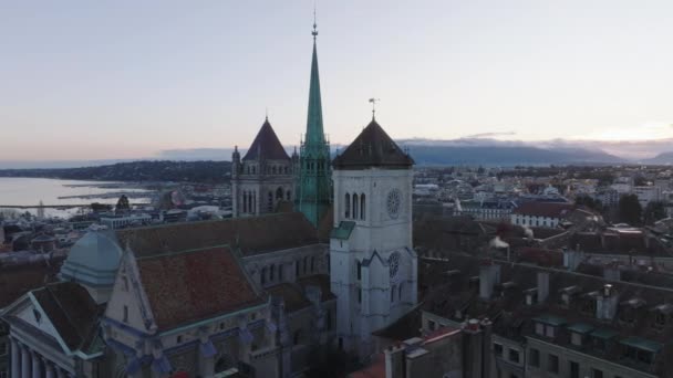 Aerial View Pierre Cathedral Sky Sunrise Orbit Shot Church Towers — Stock Video
