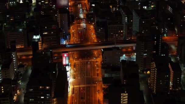活気に満ちた大都市の魅惑的な夜間の空想的な視点 照らされた高層ビル 都市デザイン そして賑やかな街路の魅惑的な表示 — ストック動画