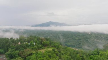 Yeşillik, dağınık evler ve doğal güzelliğini ve barışçıl atmosferini gözler önüne seren Sri Lanka 'nın sakin manzarasının alçak irtifa görüntüsü..