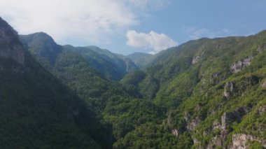 Yunanistan 'ın Olimpos Dağı' nda güneşli bir yaz gününde yemyeşil orman vadisini aydınlatan güneş ışığı, doğanın nefes kesen güzelliğini ve huzurlu manzarayı gözler önüne seriyor..