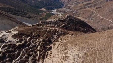 Himalaya vadisini silip süpüren hava manzarası Everest Dağı 'nın altına yerleşmiş dramatik engebeli Nepal dağ arazisini gözler önüne seriyor..