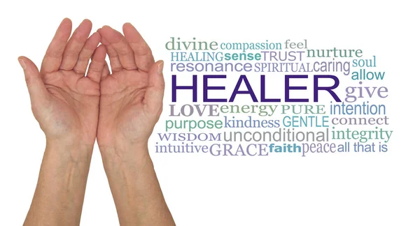 Humble Hands Faith Healer Word Cloud Pár Ženských Dlaní Izolovaných — Stock fotografie