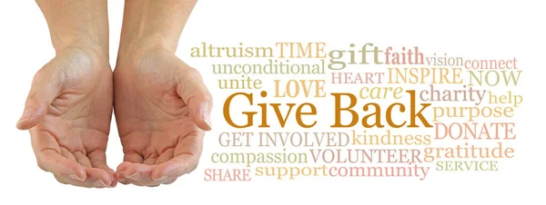 Make Difference Give Word Cloud Női Cupped Hands Give Back — Stock Fotó
