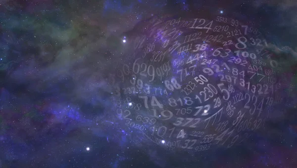 Swirling Random Cosmic Numbers Numerology Theme Template Dark Blue Night — Stock Photo, Image