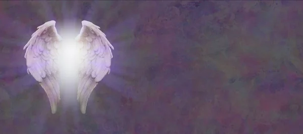 Rustic Angel Blessing Message Wide Banner Ζευγάρι Φτερά Αγγέλου Λευκό — Φωτογραφία Αρχείου