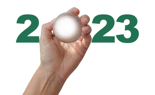 Previsões Crystal Ball Fortune Teller Para 2023 Mão Segurando Uma — Fotografia de Stock