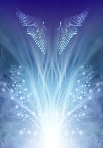 Guardian Angel Rising Vision Płynące Białe Światło Błyszczącymi Promieniami Zewnątrz — Zdjęcie stockowe