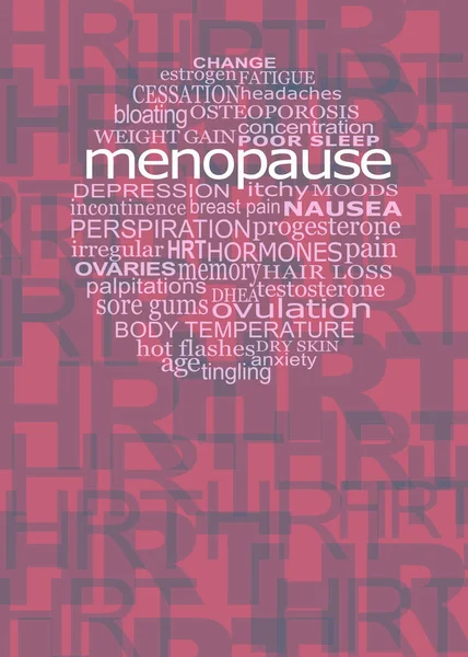 Woorden Geassocieerd Met Menopauze Roze Grijze Achtergrond Gevuld Met Hrt — Stockfoto