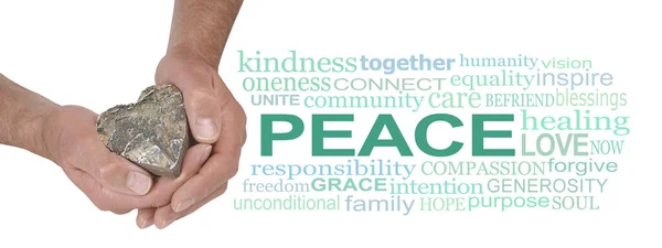 Barış Ile Ilişkilendirilen Kelimeler Yeşil Renkli Bir Barış Sözcüğünün Yanında — Stok fotoğraf