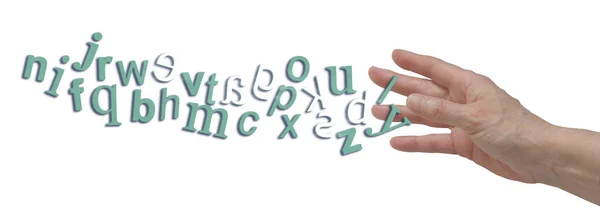 Alfabet Chaosu Dyslektycznego Odwróconymi Literami Pomieszany Alfabet Kolorze Zielonym Przedstawiający — Zdjęcie stockowe