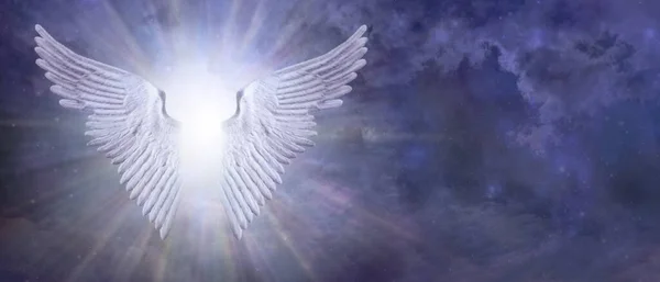 Skimrande Silver Angel Light Message Template Paret Utsträckta Änglavingar Med — Stockfoto