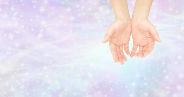 Humble Hands Reiki Healer Pair Female Open Cupped Hands Pale — Stock Photo, Image